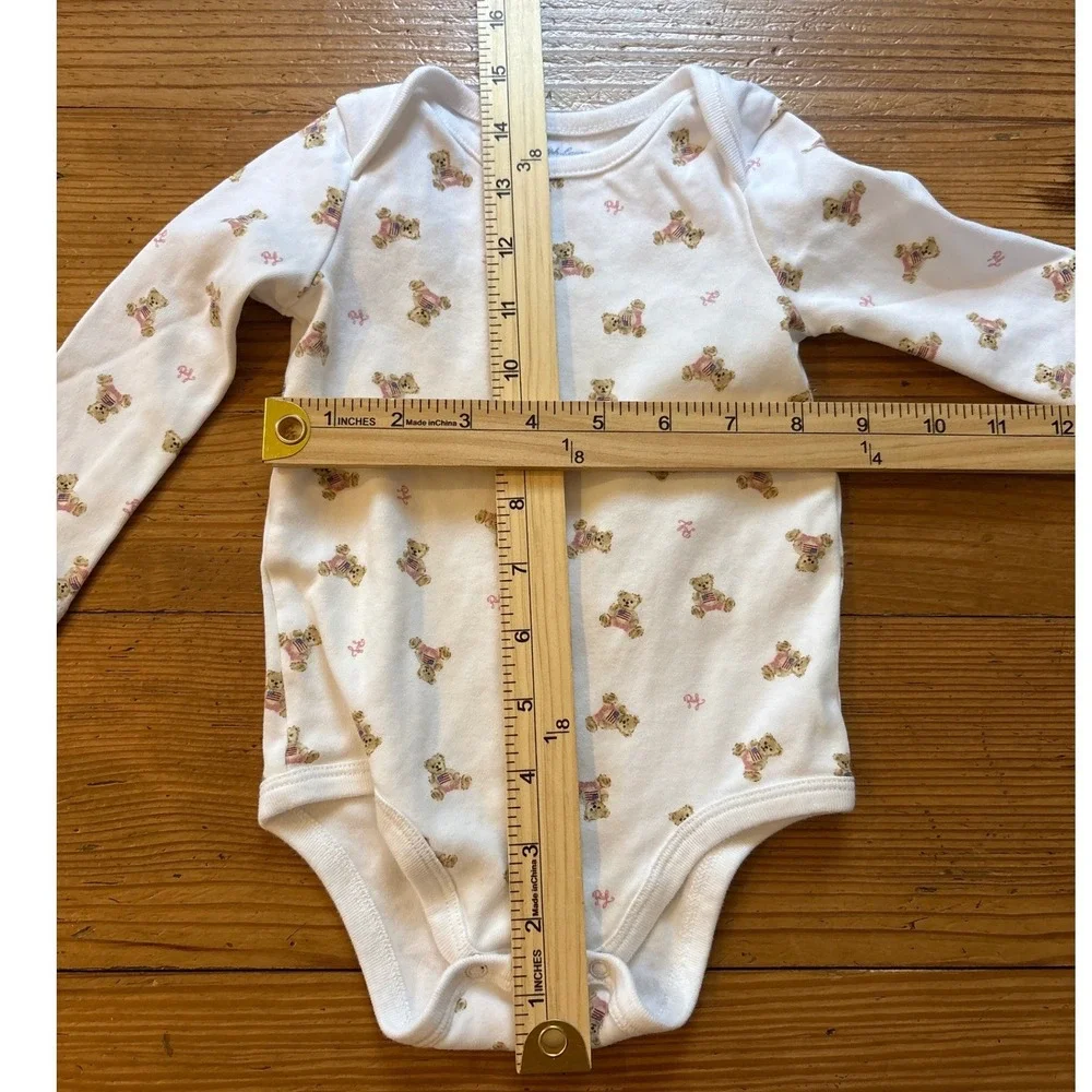 Ralph Lauren‎ Bodysuit Baby White Polo Bear Long Sleeve SIZE 9M